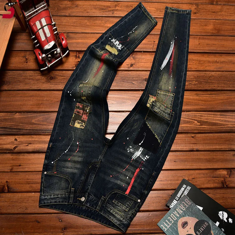 Men’s Vintage Blue Slim-Fit Stretch Jeans