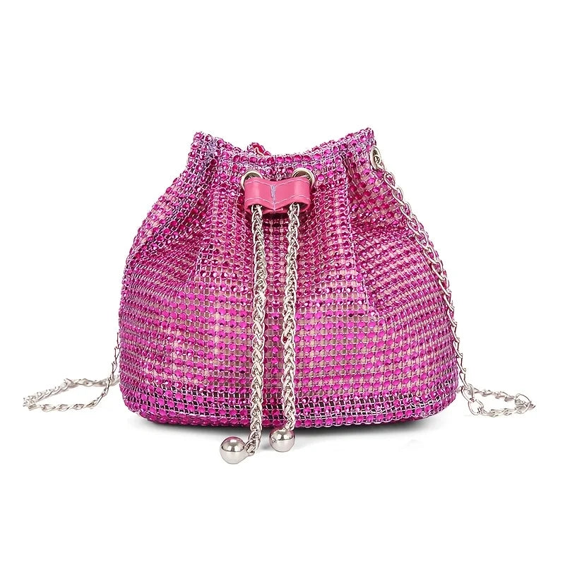 Rhinestone Drawstring Bucket Crossbody Bag