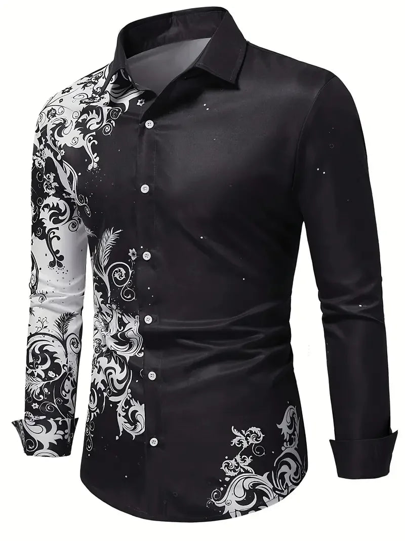 Men’s Floral Print Long-Sleeve Button-Front Shirt