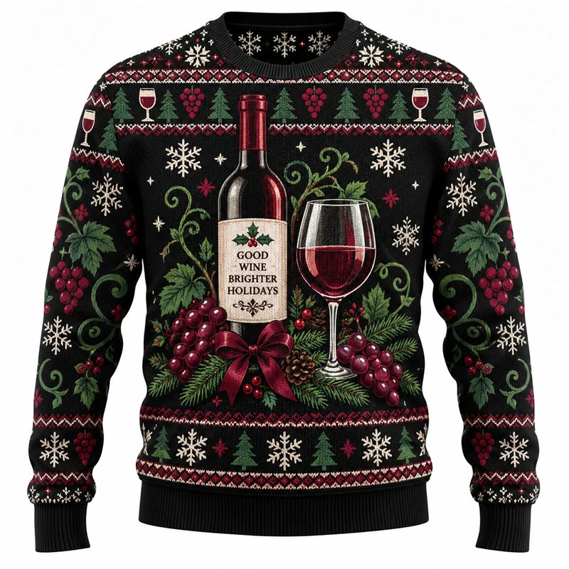 Wine Makes Christmas Merrier Printed Crewneck Sweatshirt