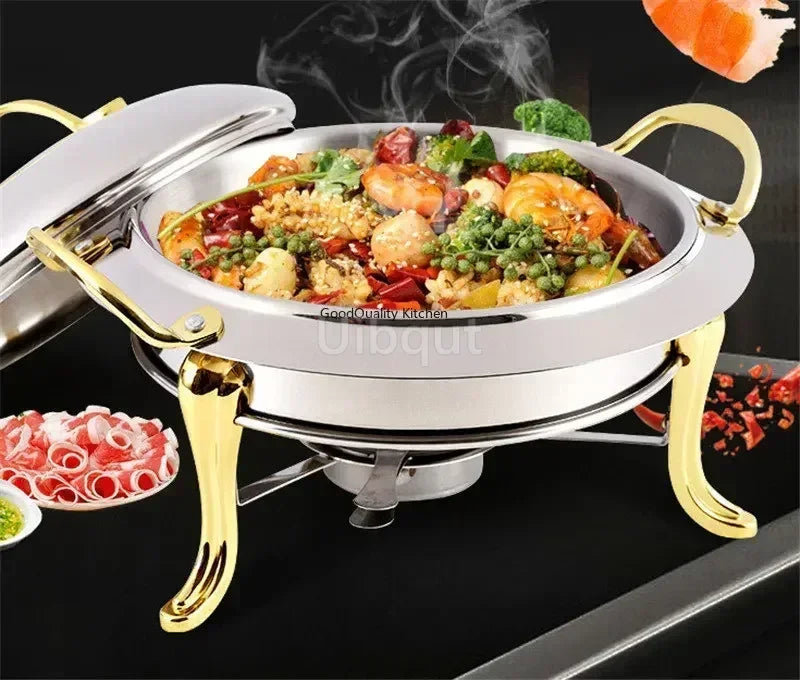 Gold-Finish Stainless Steel Chafing Dish Pot for Hotpot