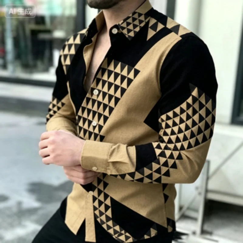 Men's Slim-Fit Geometric Print Long-Sleeve Shirt