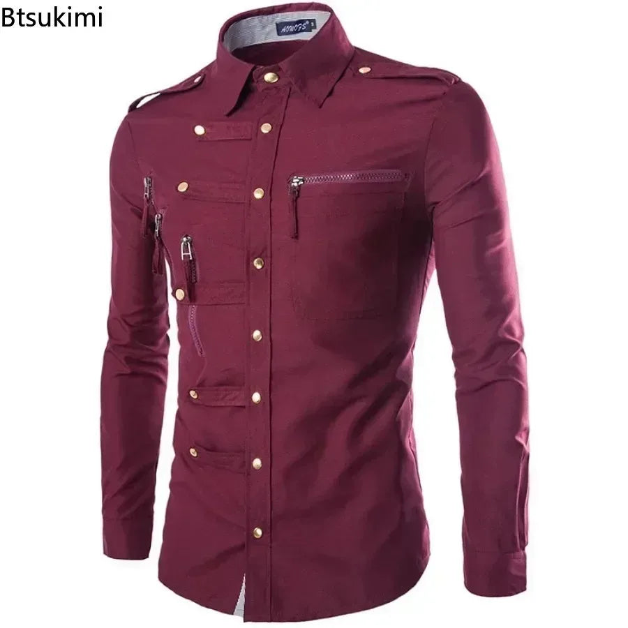 Men’s Gothic Zipper-Detail Long-Sleeve Shirt