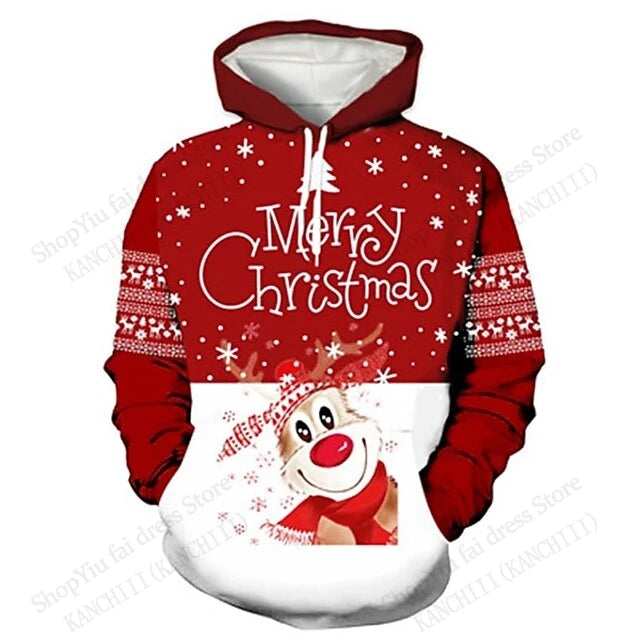 Christmas Reindeer & Snowflake Print Pullover Hoodie