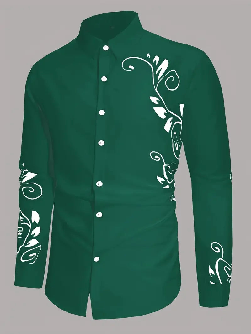 Men’s Floral Print Long-Sleeve Button-Front Shirt