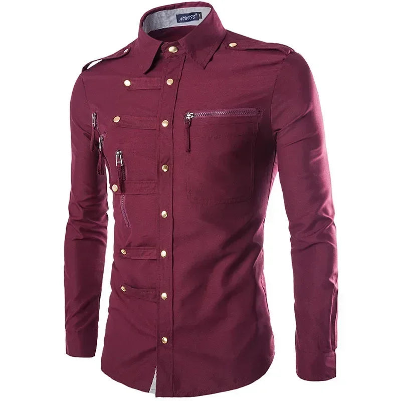 Men’s Gothic Zipper-Detail Long-Sleeve Shirt
