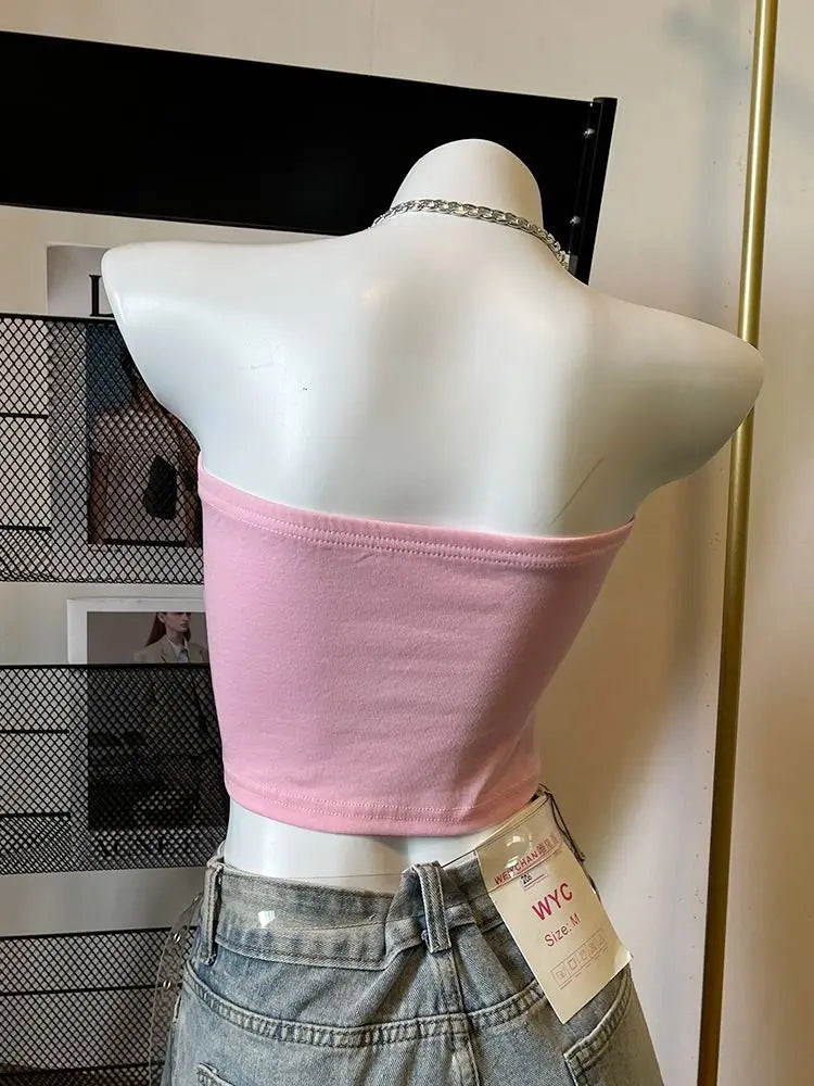 Women's Pink Backless Chain-Neck Tank Top