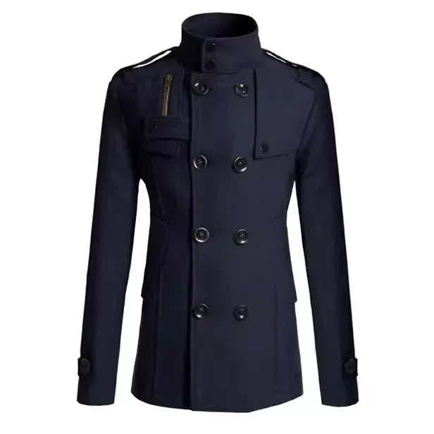 Men's Double-Breasted Polyester Overcoat