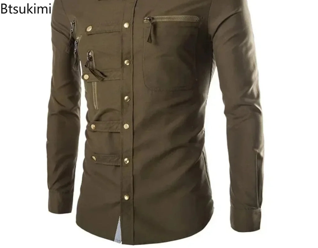Men’s Gothic Zipper-Detail Long-Sleeve Shirt