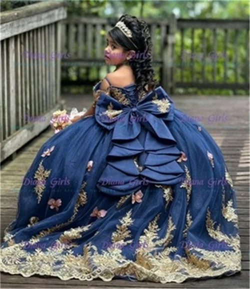 Pink Tulle Flower Girl Dress with Appliqué
