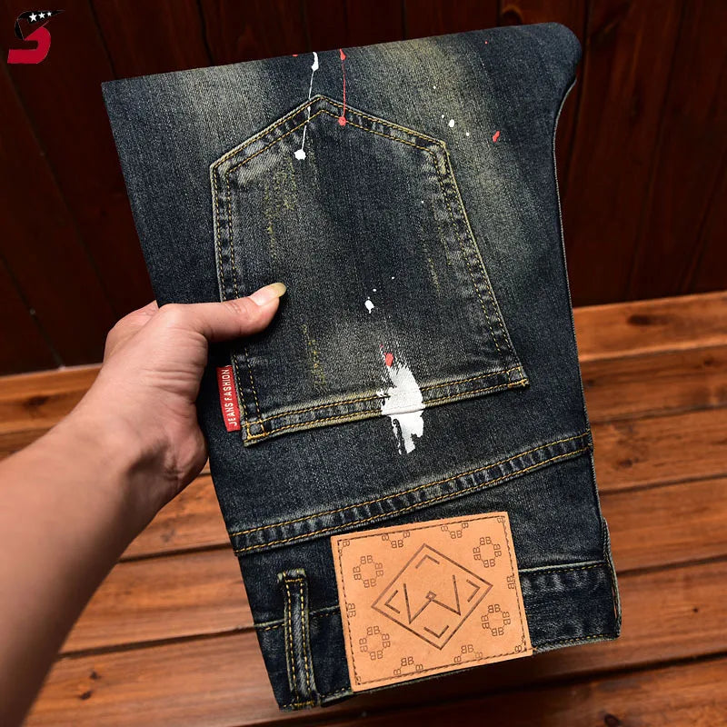 Men’s Vintage Blue Slim-Fit Stretch Jeans