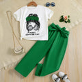 Girls' 2-Piece Cartoon-Print Top & Wide-Leg Pants Set