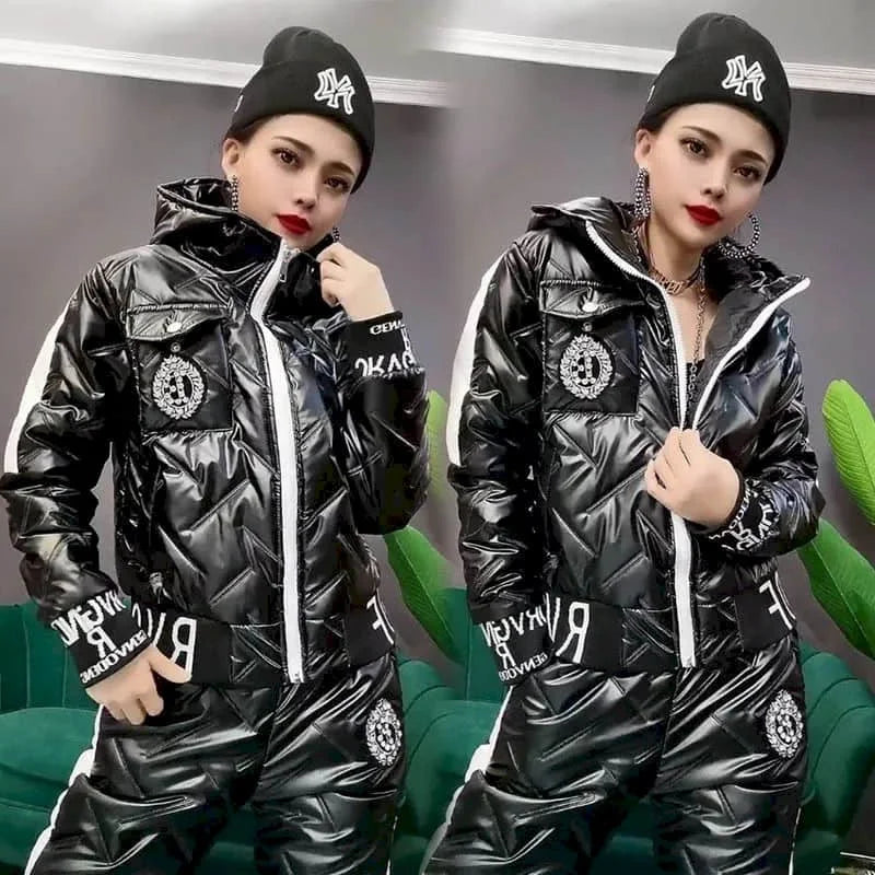 Women's Hooded Winter Jacket & Padded Trousers Set