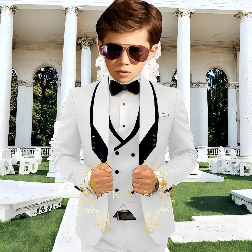 Boys’ 3-Piece Formal Suit with Elastic-Waist Trousers