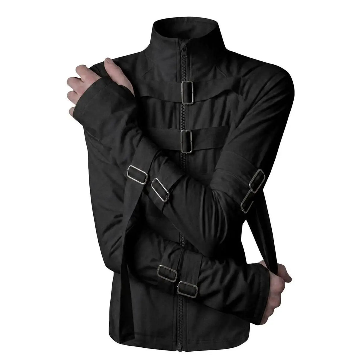Women's Stand-Collar Zip Jacket with Buckle Detail