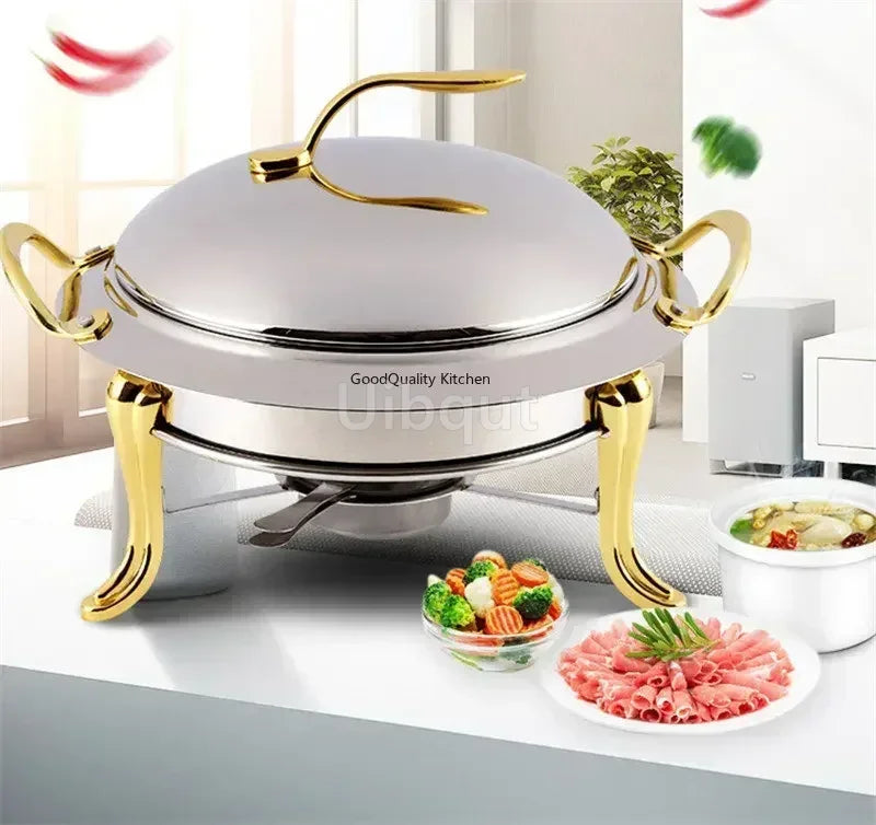 Gold-Finish Stainless Steel Chafing Dish Pot for Hotpot