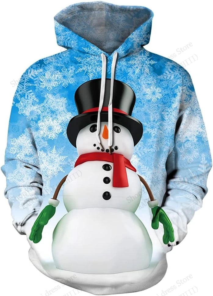 Christmas Reindeer & Snowflake Print Pullover Hoodie