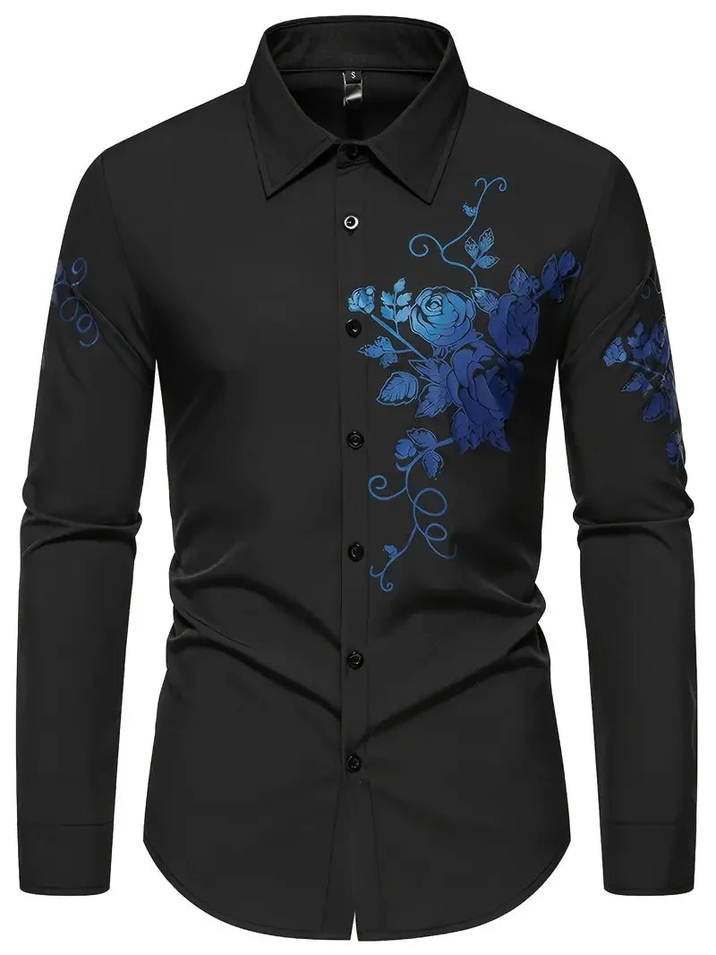 Men’s Floral Print Long-Sleeve Button-Front Shirt