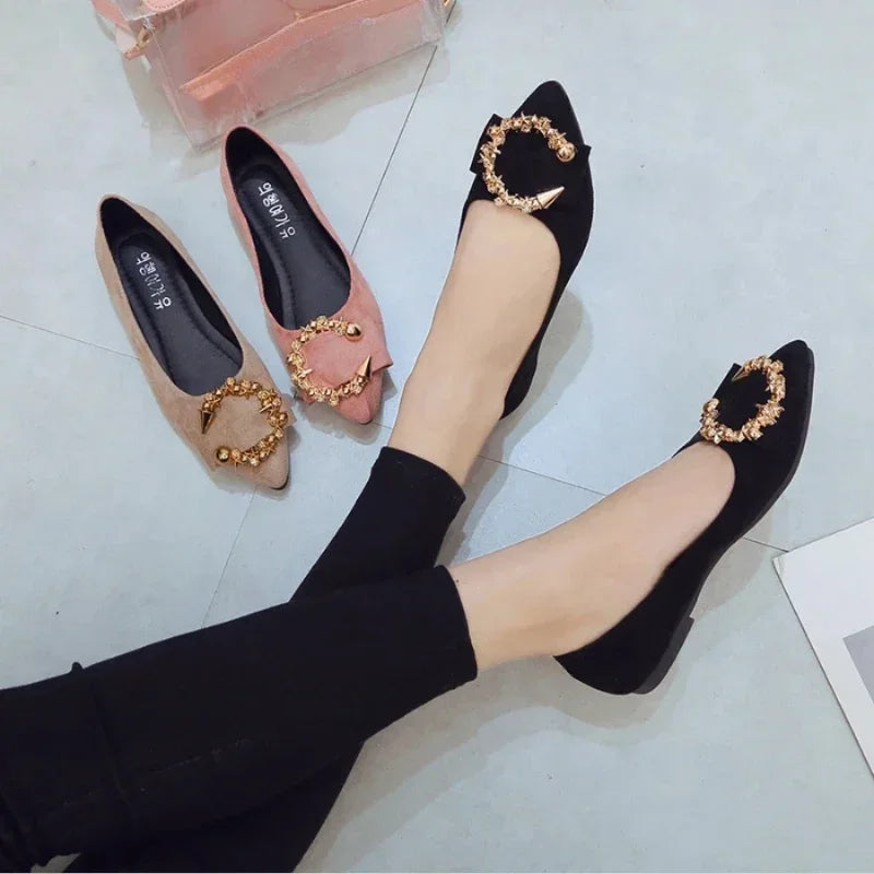 Women's Pointed-Toe Slip-On Loafers with Metal Detail