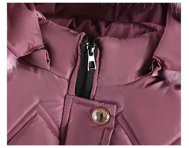 Girls' Hooded Winter Coat with Fur-Style Collar | Model Pink