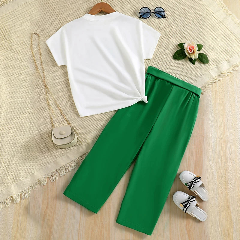 Girls' 2-Piece Cartoon-Print Top & Wide-Leg Pants Set