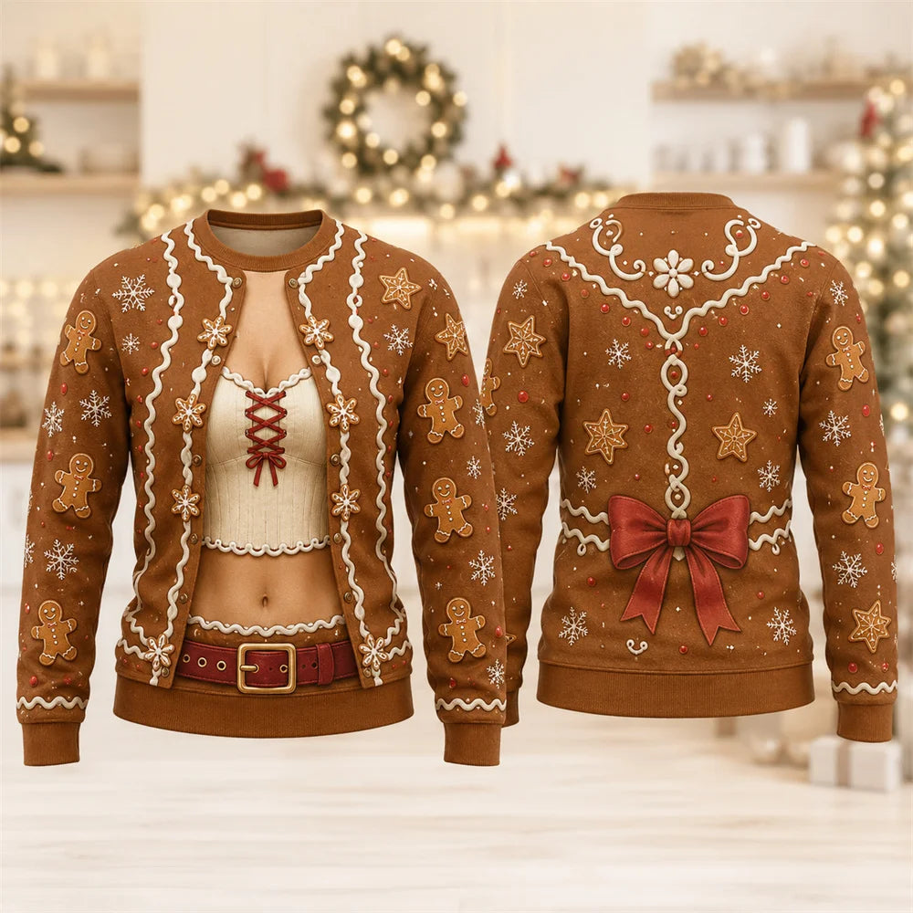 Santa Corset Illusion Print Christmas Crewneck Sweatshirt
