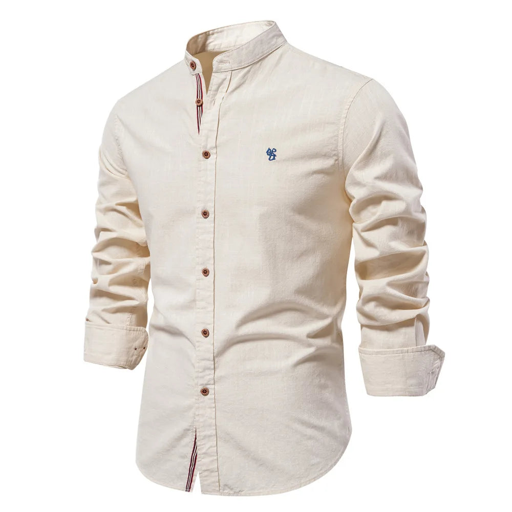 Men’s 100% Cotton Stand-Collar Shirt