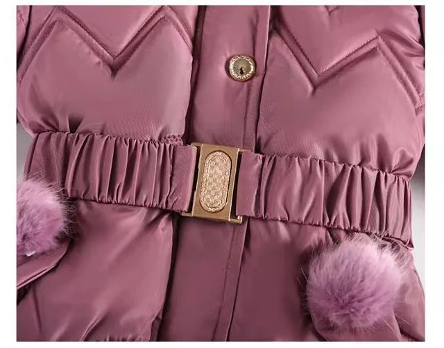 Girls' Hooded Winter Coat with Fur-Style Collar | Model Pink