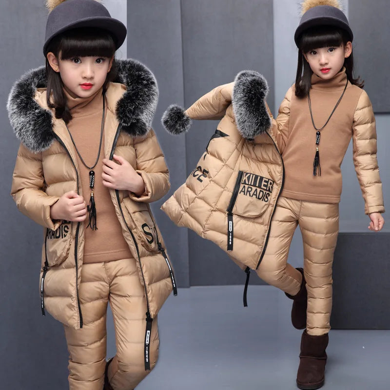 Girls' 3-Piece Winter Outfit with Hooded Vest | Model Pink
