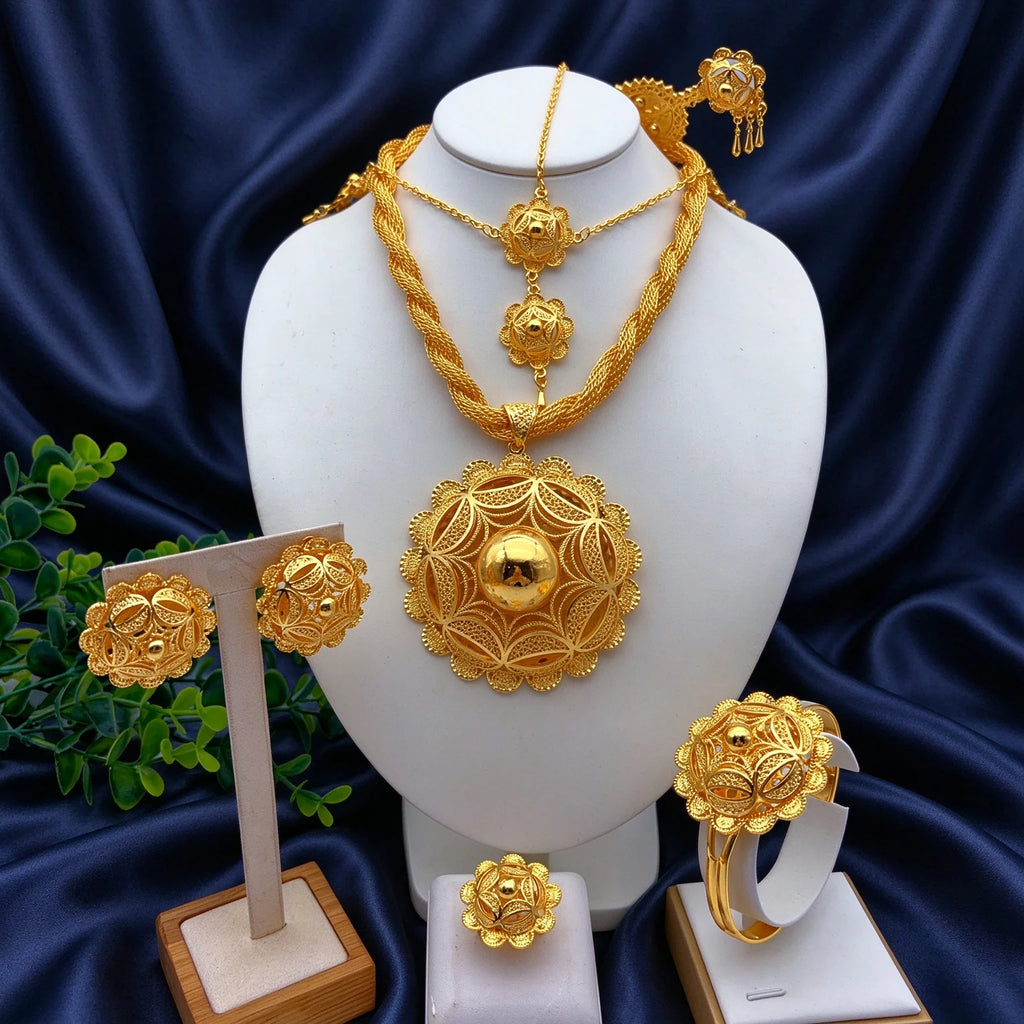 Gold-Tone Floral Wedding Jewelry Set, 6 Pieces