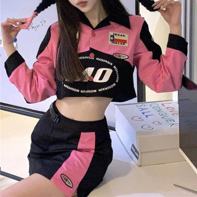 Women's Pink Biker Jacket & Mini Skirt Set