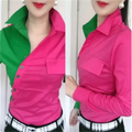 Red & Green Contrast Long-Sleeve Blouse