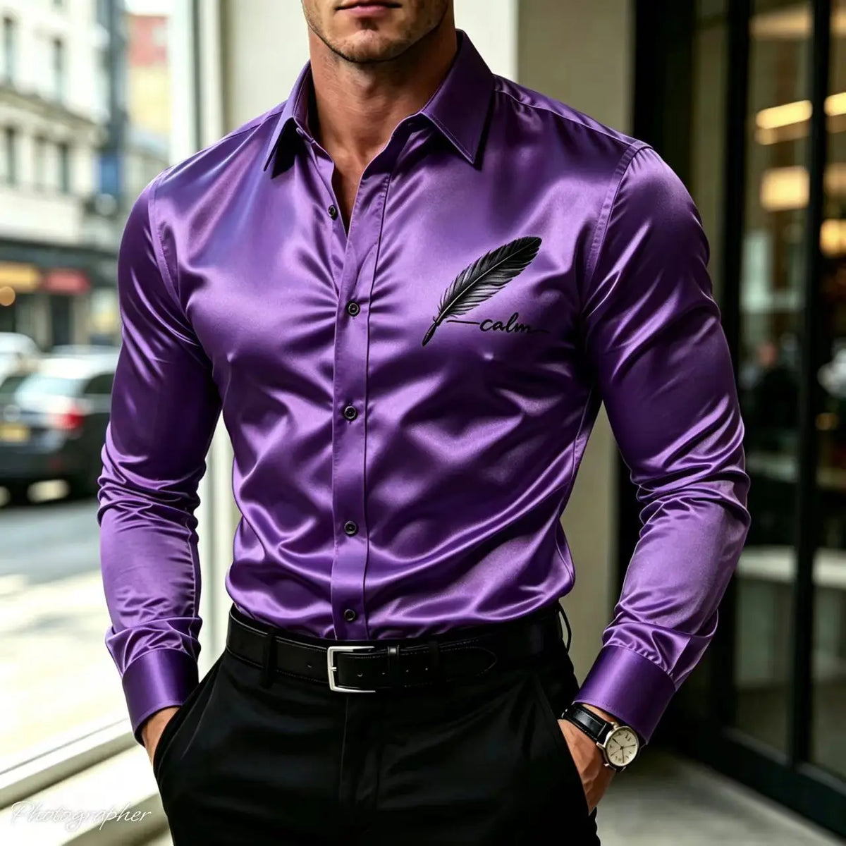 Men’s Slim-Fit Printed Long-Sleeve Dress Shirt