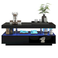 High-Gloss LED Coffee Table with Glass Inserts & 2 Drawers
