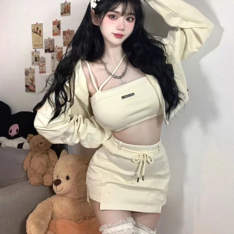 Women's 3-Piece Hooded Top, Vest & Mini Skirt Set