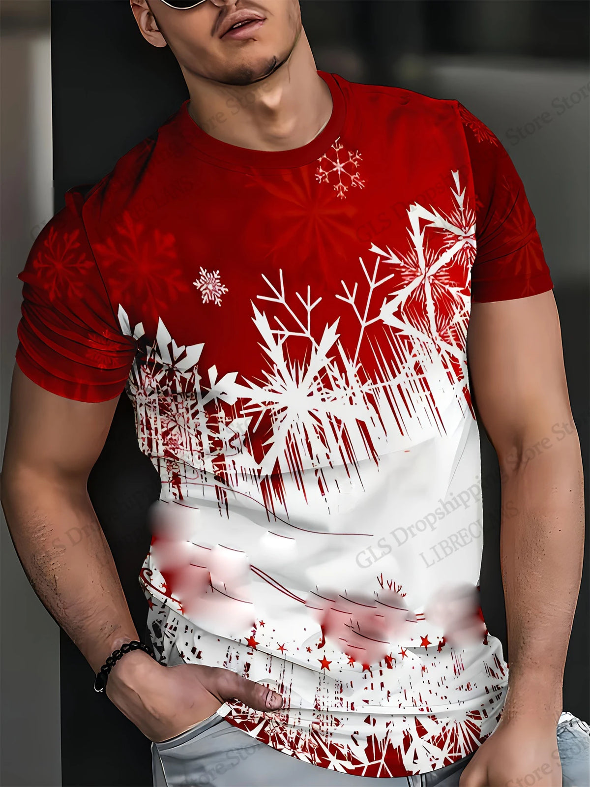 Christmas Tree & Santa Graphic Crew Neck T-Shirt
