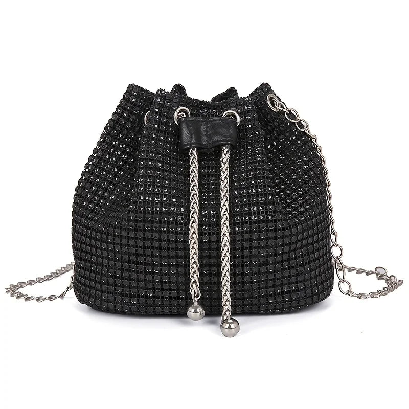 Rhinestone Drawstring Bucket Crossbody Bag
