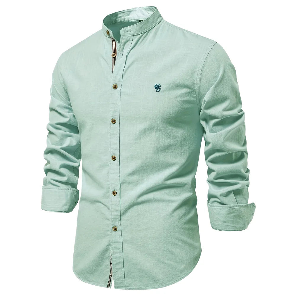 Men’s 100% Cotton Stand-Collar Shirt