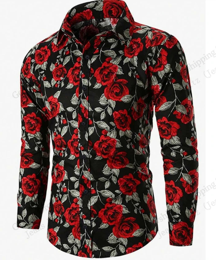 Men’s Baroque Floral Long-Sleeve Button-Down Shirt