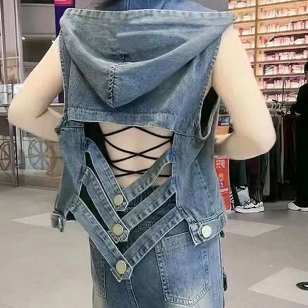 Women’s Blue Button-Front Vest