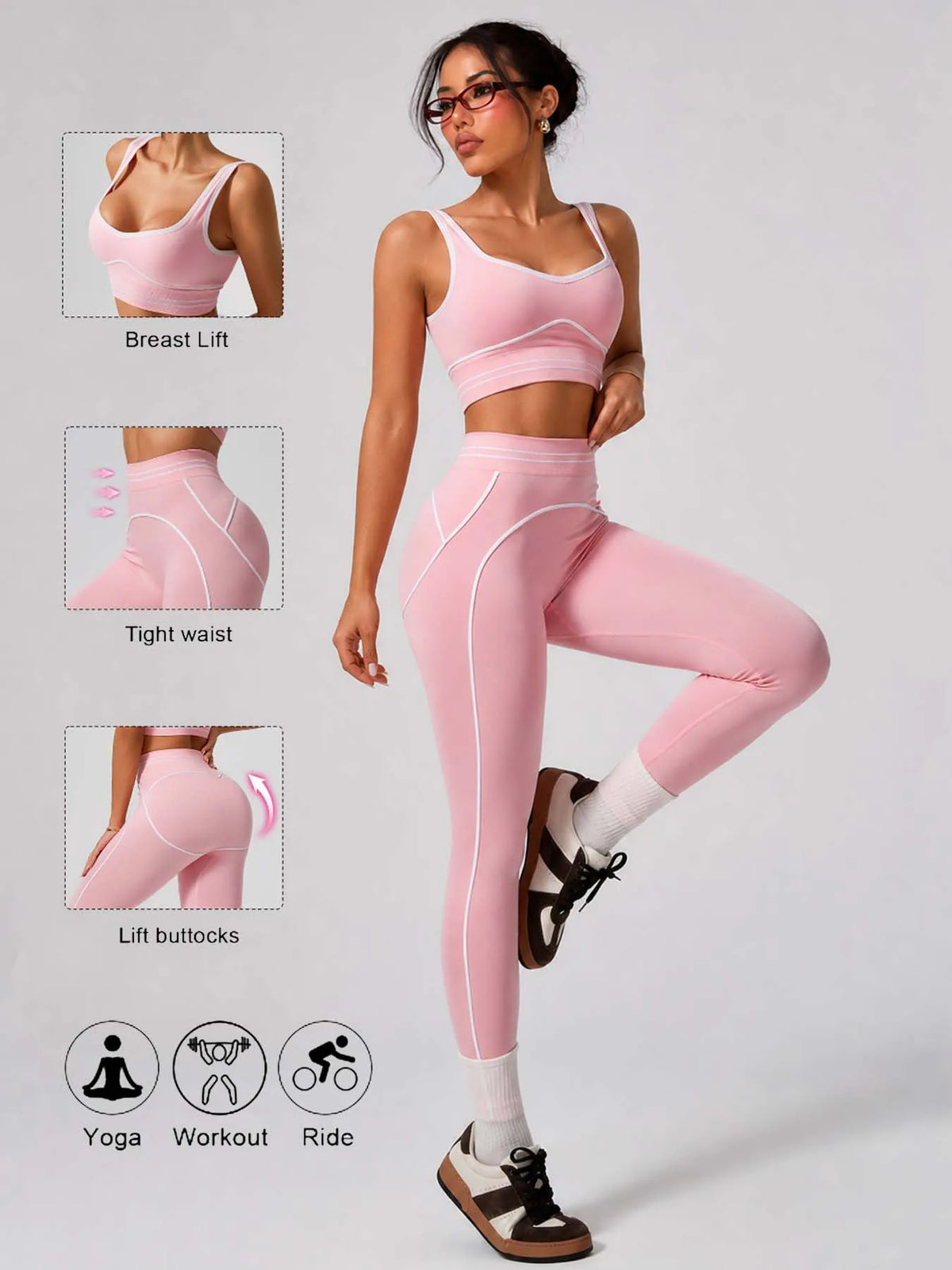 Women's Contrast-Trim Crop Tank & High-Rise Leggings Set