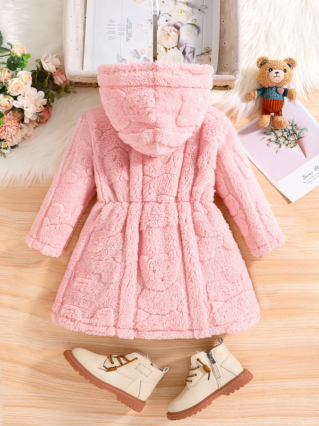 Girls' Pink Hooded Corduroy Jacket | Model Pink