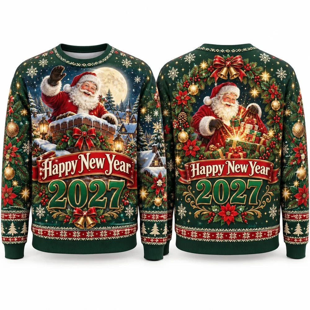 Santa & Sleigh Christmas Print Crewneck Sweatshirt