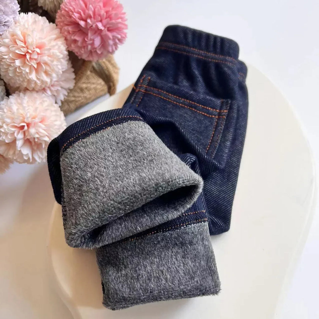 Kids' Fleece-Lined Denim Jeans with Elastic Waist