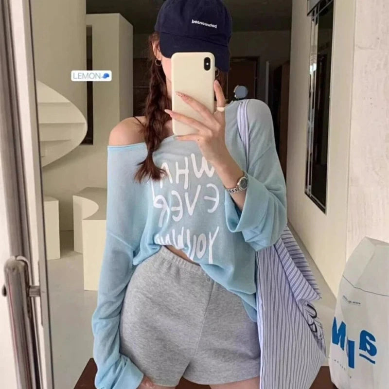 Women's Loose-Fit Letter-Print Long-Sleeve Top