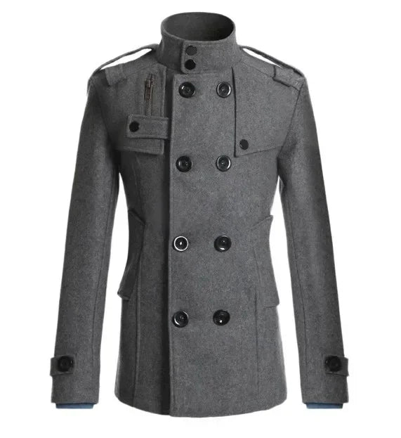 Men's Double-Breasted Polyester Overcoat