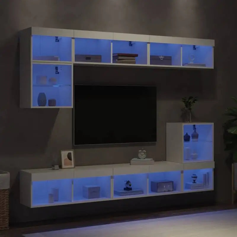 Wall-Mounted TV Unit with RGB LED Lighting & Storage
